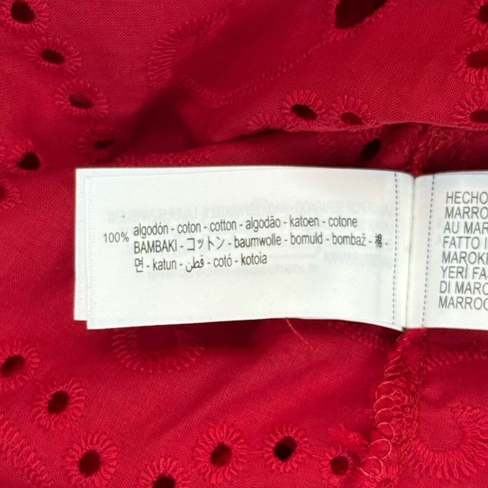 ZARA NEW Boho Hippie Western Eyelet Red Cotton Blouse Button-Up Small - Picture 8 of 10
